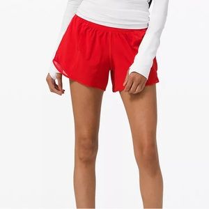 red lulu lemon hotty hots 4 inch. fit more like a 4